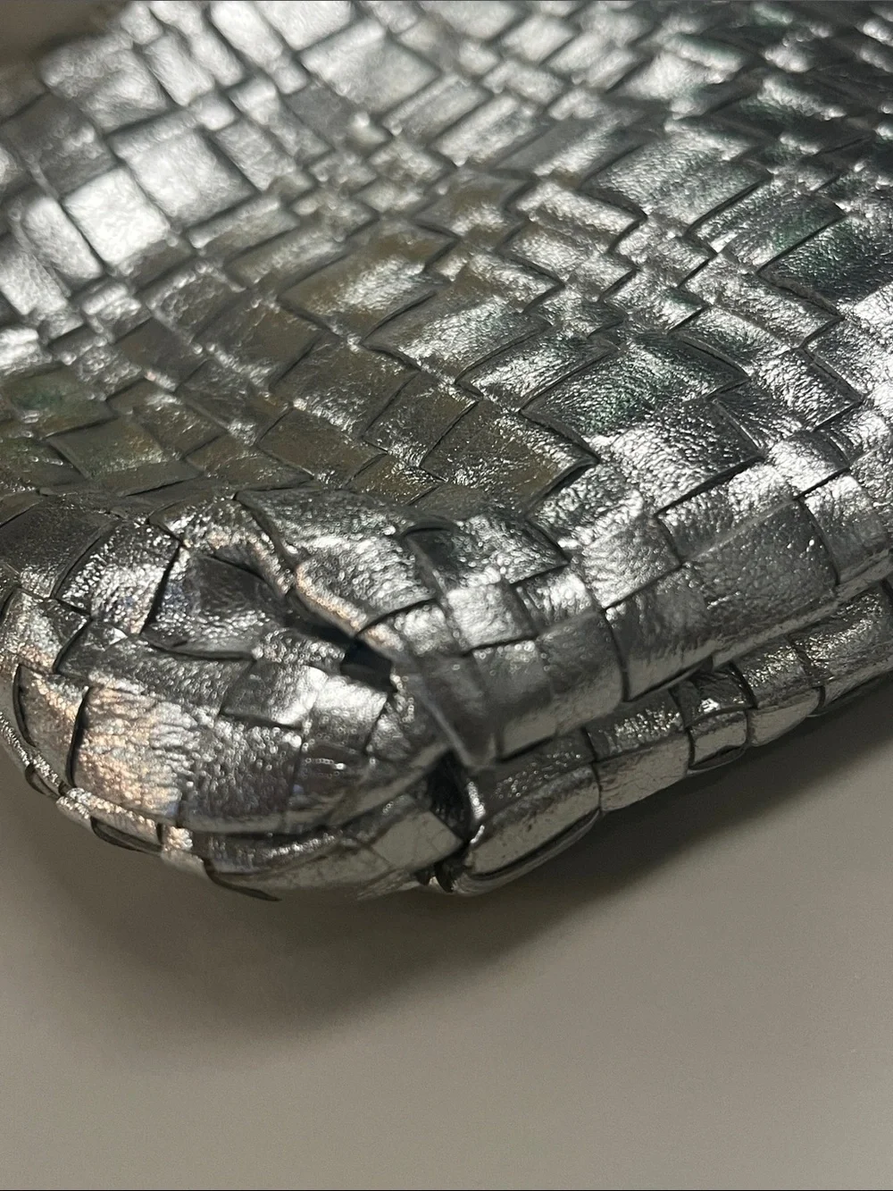 Elliott Lucca Silver Woven Metallic Clutch wTassel Removable Strap